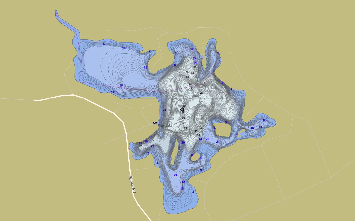Contour Map of Clear Lake in Municipality of Perry and the District of Parry Sound